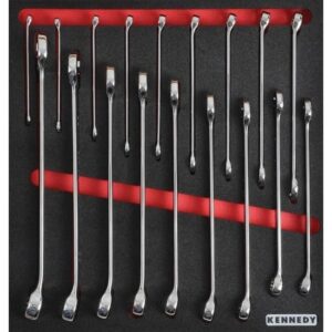 Kennedy Metric Combination Spanner Set – 18 Pieces – with 2/3 Width Foam Tool Control Inlay for Tool Chests