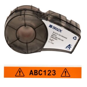 Brady Labels M21-500-595-OR 12.7 x 6.4 m, Orange on Black, Self-Adhesive, Box of 6.4 m