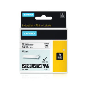 Dymo Original IND-Tape for Rhino, 12mm x 5.5m, Coloured Vinyl, Black on White