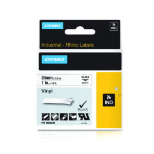 Dymo Original IND Tape for Rhino 6000, 24mm x 5.5m, Coloured Vinyl, Black on White
