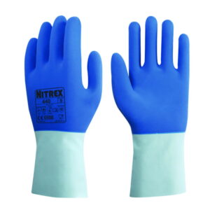 Chemical protective gloves Nitrex 440 L (9) latex, blue, cotton lining inside, pack of 10 pair