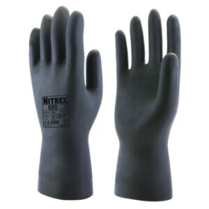 Chemical protective gloves Nitrex 680 M (8) latex, black, inside flocked, pack of 10 pair
