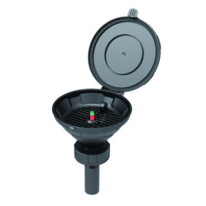 SCAT Funnel with lid “MARCO”, V2.0, S60/61 PE-HD electrostatic conductive, with level control, removable sieve, earthing cable, floater 190 mm