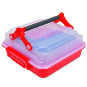 Heathrow Scientific DuraporterXL High Capacity Sample Transport Tote (Including Multitube Insert) – Clear/Red
