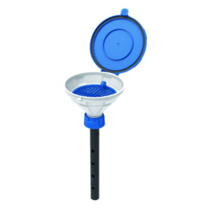 SCAT Funnel with lid “MARCO”, V2.0, GL45, PE-HD, with lance (220 mm) and removable sieve
