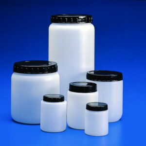 Kartell Cylindrical Jars 120 mL HDPE White with Black Screw Cap Ribbed Pack of 10