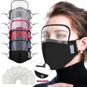 adults washable mask with filter & eye shield