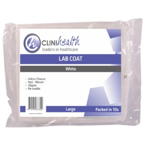 Lab Coat – Non Woven Pack of 10 White Velcro 30g – Large