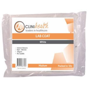 Lab Coat – Non Woven Pack of 10 White Velcro 30g – Medium