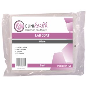 Lab Coat – Non Woven Pack of 10 White Velcro 30g – Small