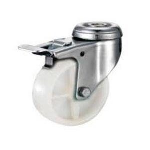 Castor Wheels – Nylon – Bolt Hole Swivel – Brake – White – 125mm – TOOC471