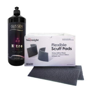 Glissen Promo ( Glissen Nitro Scuff Liquid 1Kg + 80600 Sunmight Soft Non-Woven St 114 X 228Mm – Ultra Fine (Gray) 25Pcs)