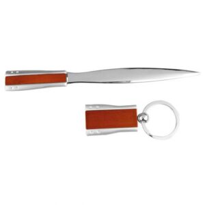 Gift Set with letter opener and keychain, metal and wood combine