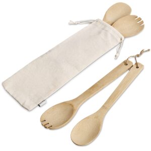 Bamboo Salad Servers In Cotton Pouch – Eco Friendly Corporate Gift