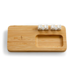 Bamboo Wireless Charger & Desktop Organiser With Cable Clips