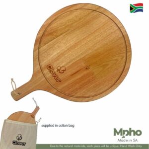 Eco Friendly Round Saligna Wood Paddle Serving Board In Cotton Bag – Min 20 Units