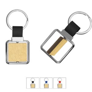 Metal & Bamboo Square Swivel Keyring – Rotates 360 Degrees