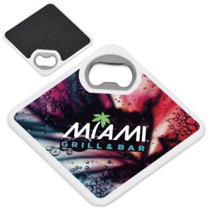 Sublimatable Coaster With Integrated Bottle Opener