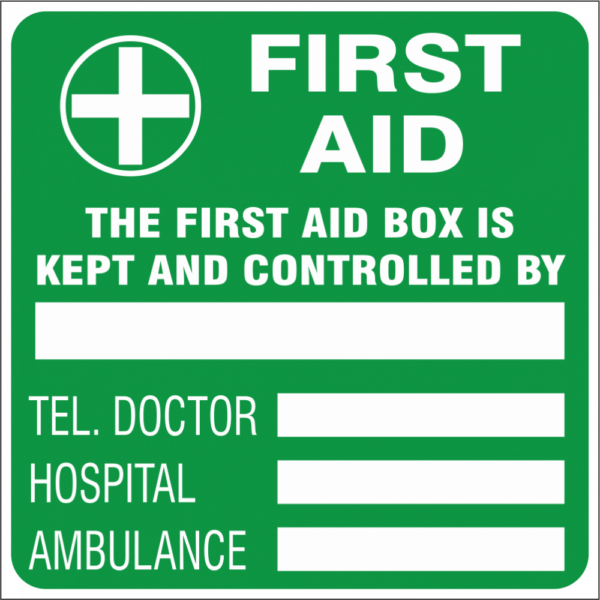 Tag For First Aid Box First aid box is controlled by safety sign – Syringe & Needles